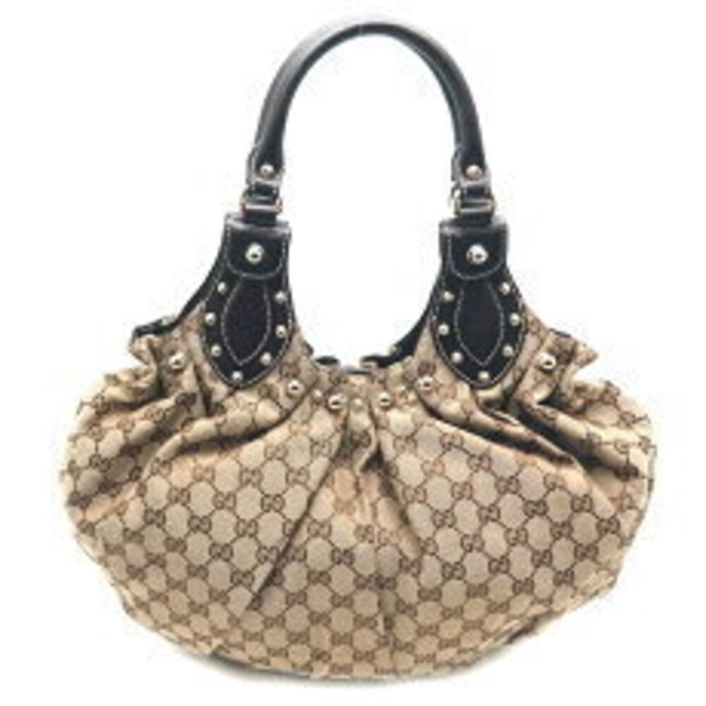 Gucci Studded Tote Bag Handbag Brown Leather